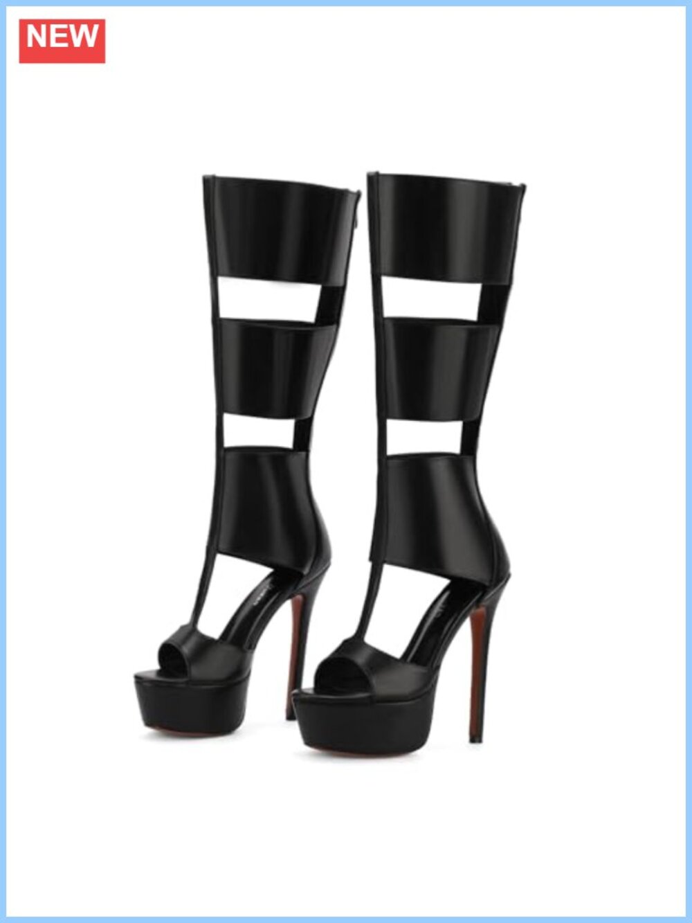 Gladiator Open Toe Platform Knee High Heels Women's Faux Leather Summer Boots